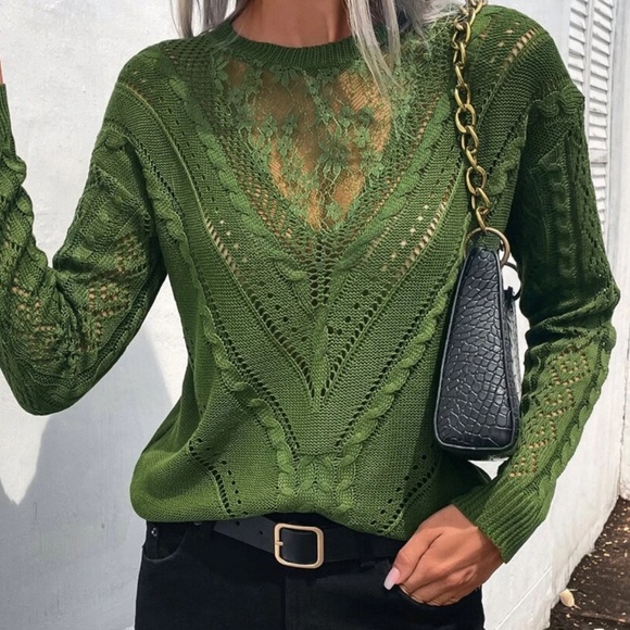 BellanBlue Sweaters - Cozy Floral Lace oversized Sweater Top